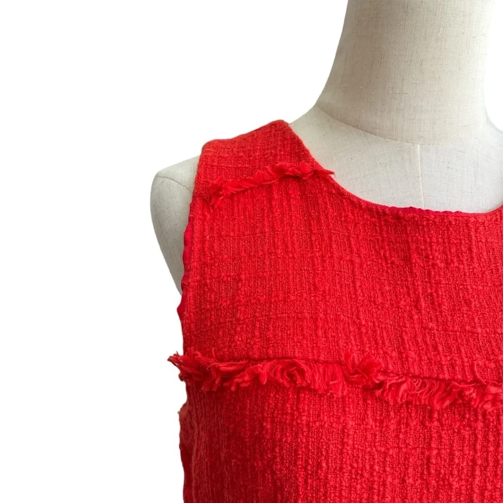 J Crew Womens Red Orange Fringe Tweed Boucle Sheath Dress Size 12_3